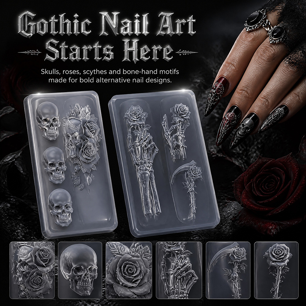 Nail Art Gothic - 2개 세트 다크 로즈 해골 실리콘