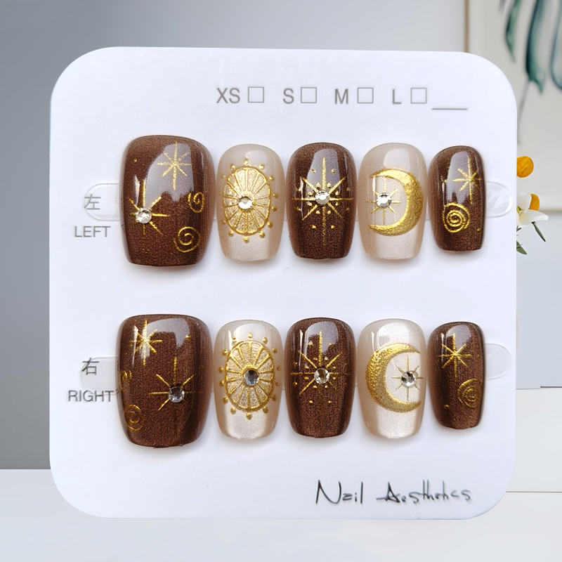 Nail Art Quirky - 10개입 가을 겨울 브라운 시리즈 3D