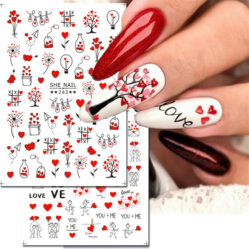Nail Art Valentines Day - 3d 네일 아트 슬라이더 스티커 발렌타인
