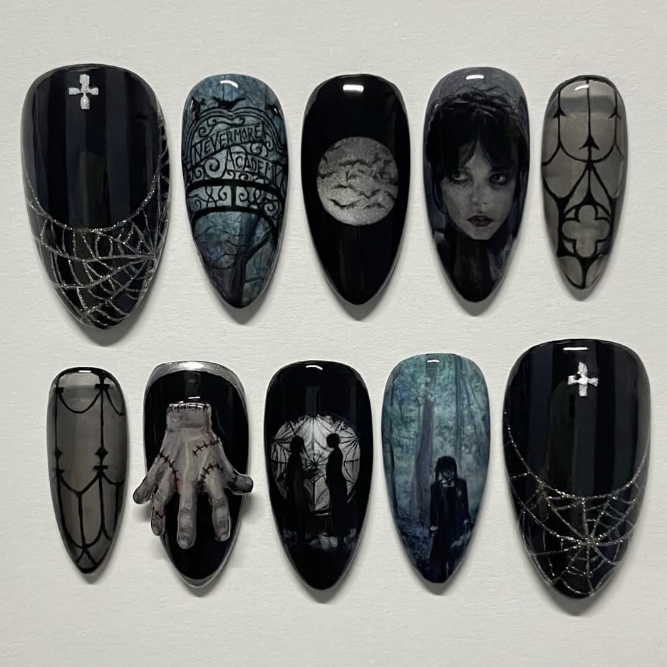 Nail Art Gothic - 24개입 다크 고딕 펑크 가짜 손톱