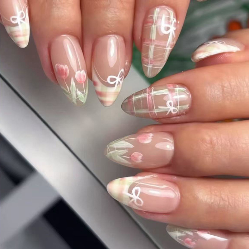 24개입 리본 디자인 핑크 프렌치 발렌타인데이 롱 아몬 - Nail Art Valentines Day 리뷰 및 가격