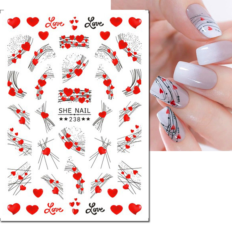 3D 네일 아트 데칼, 기하학적 라인, 발렌타인 데이, - Nail Art Valentines Day 리뷰 및 가격