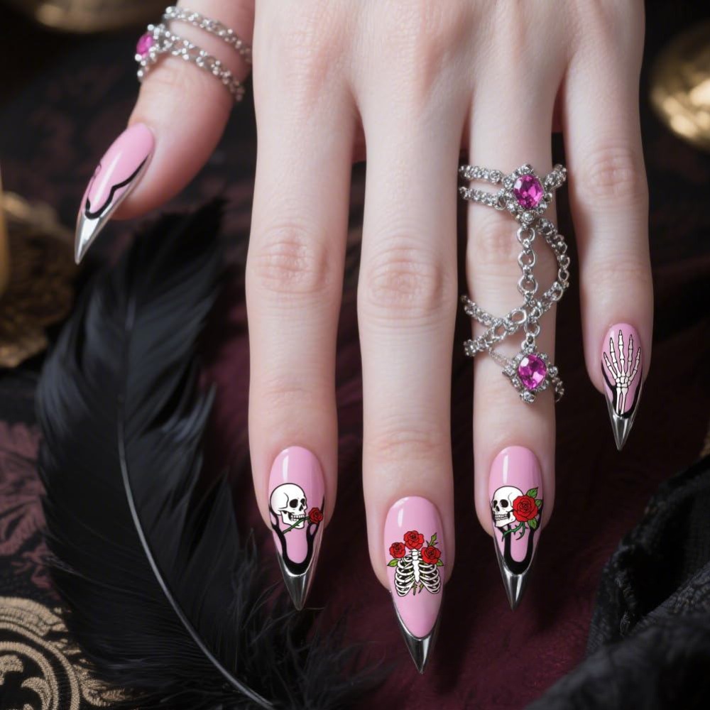3개의 해골 네일 스탬핑 플레이트, 뼈 해골 꽃 네일  - Nail Art Gothic 리뷰 및 가격