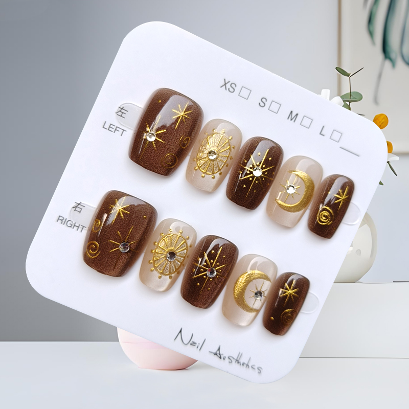 10개입 가을 겨울 브라운 시리즈 3D 라인스톤 금박  - Nail Art Quirky 리뷰 및 가격