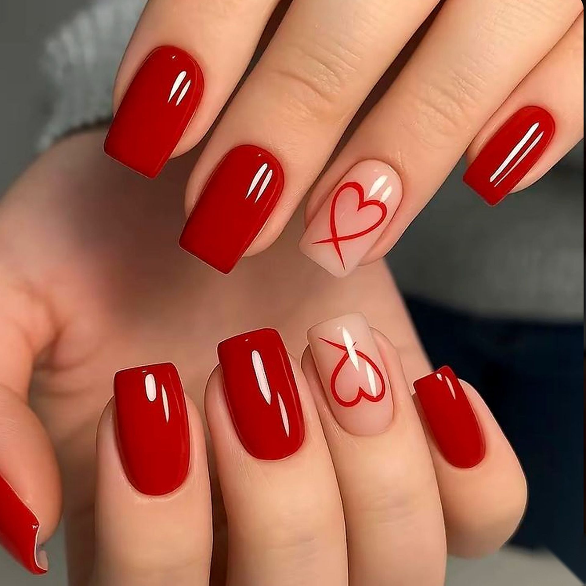 24개입 짧은 사각형 광택 발렌타인데이 레드 하트 프레 - Nail Art Valentines Day 리뷰 및 가격