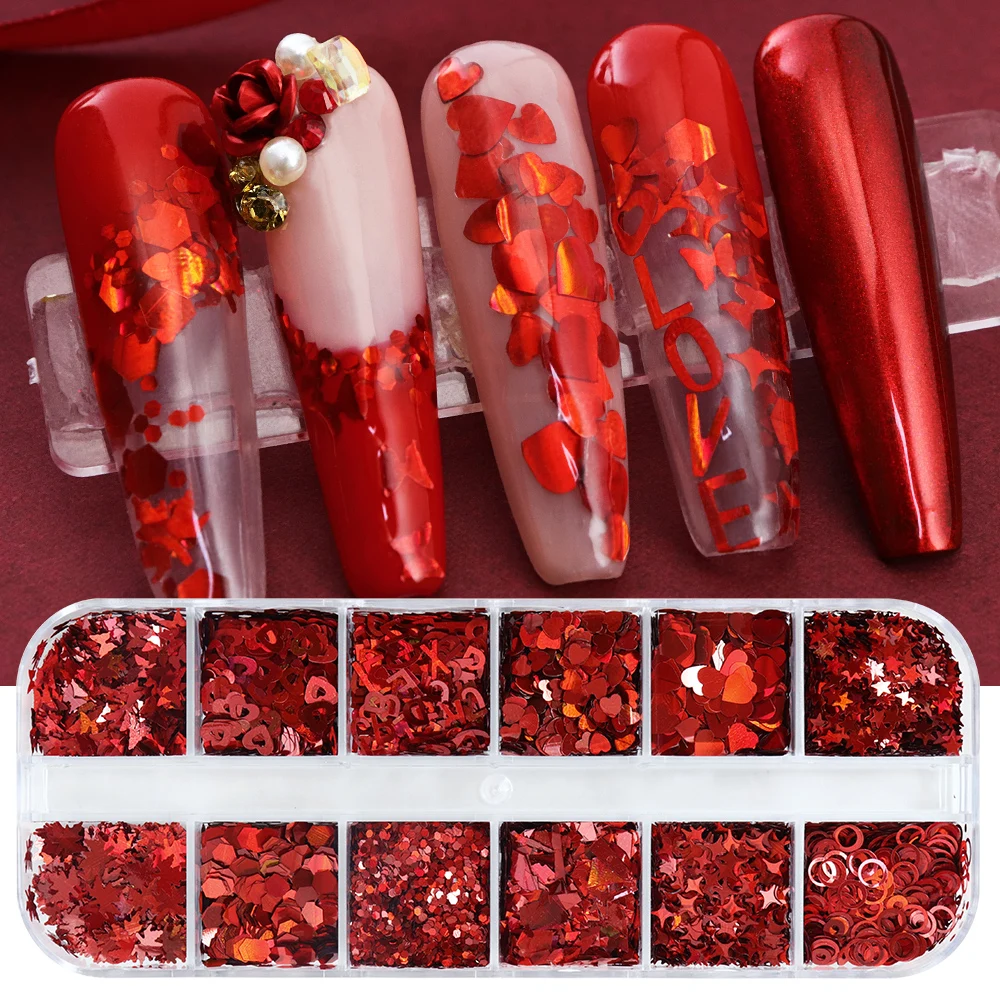홀로그램 레드 네일 아트 반짝이 플레이크 발렌타인 데이 - Nail Art Valentines Day 리뷰 및 가격