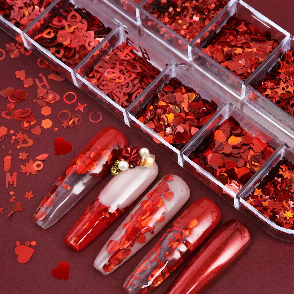 홀로그램 레드 네일 아트 반짝이 플레이크 발렌타인 데이 - Nail Art Valentines Day 리뷰 및 가격