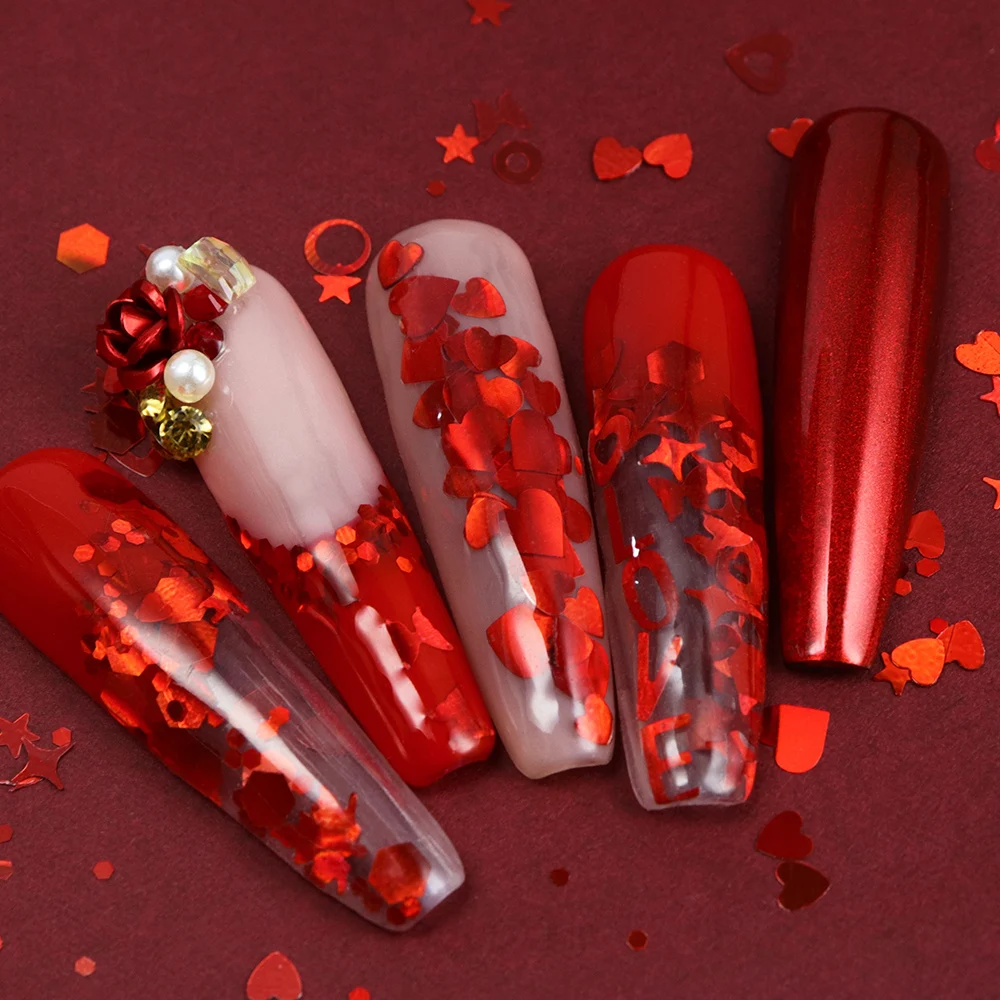 홀로그램 레드 네일 아트 반짝이 플레이크 발렌타인 데이 - Nail Art Valentines Day 리뷰 및 가격