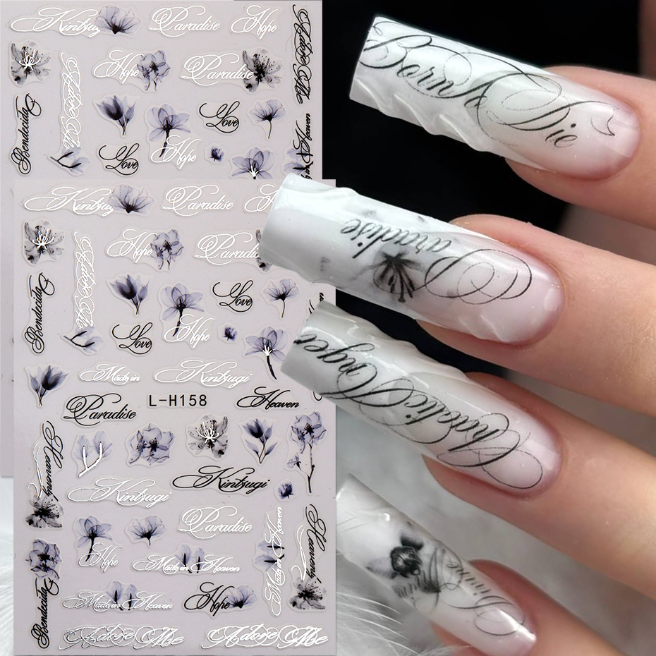 잉크 플로럴 영어 글자 이탤릭 글자 네일 아트 스티커  - Nail Art Quotes 리뷰 및 가격