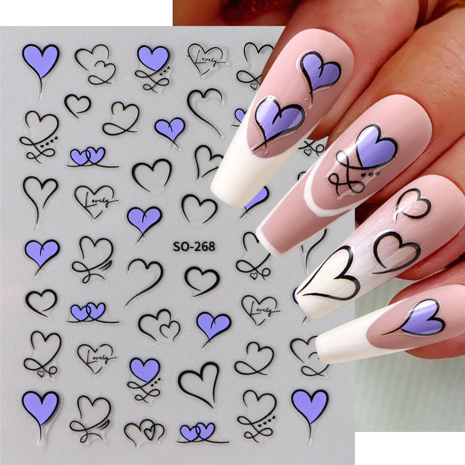 3pcs Y2K 골드 웨이브 라인 하트 데칼 3D 레드 - Nail Art Valentines Day 리뷰 및 가격