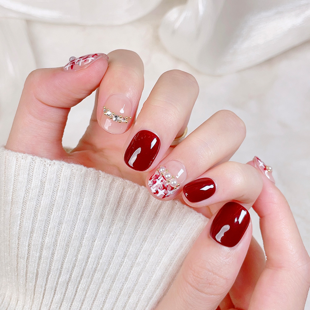10개입 짧은 사각형 라운드 핸드메이드 프레스온 네일  - Nail Art Quirky 리뷰 및 가격