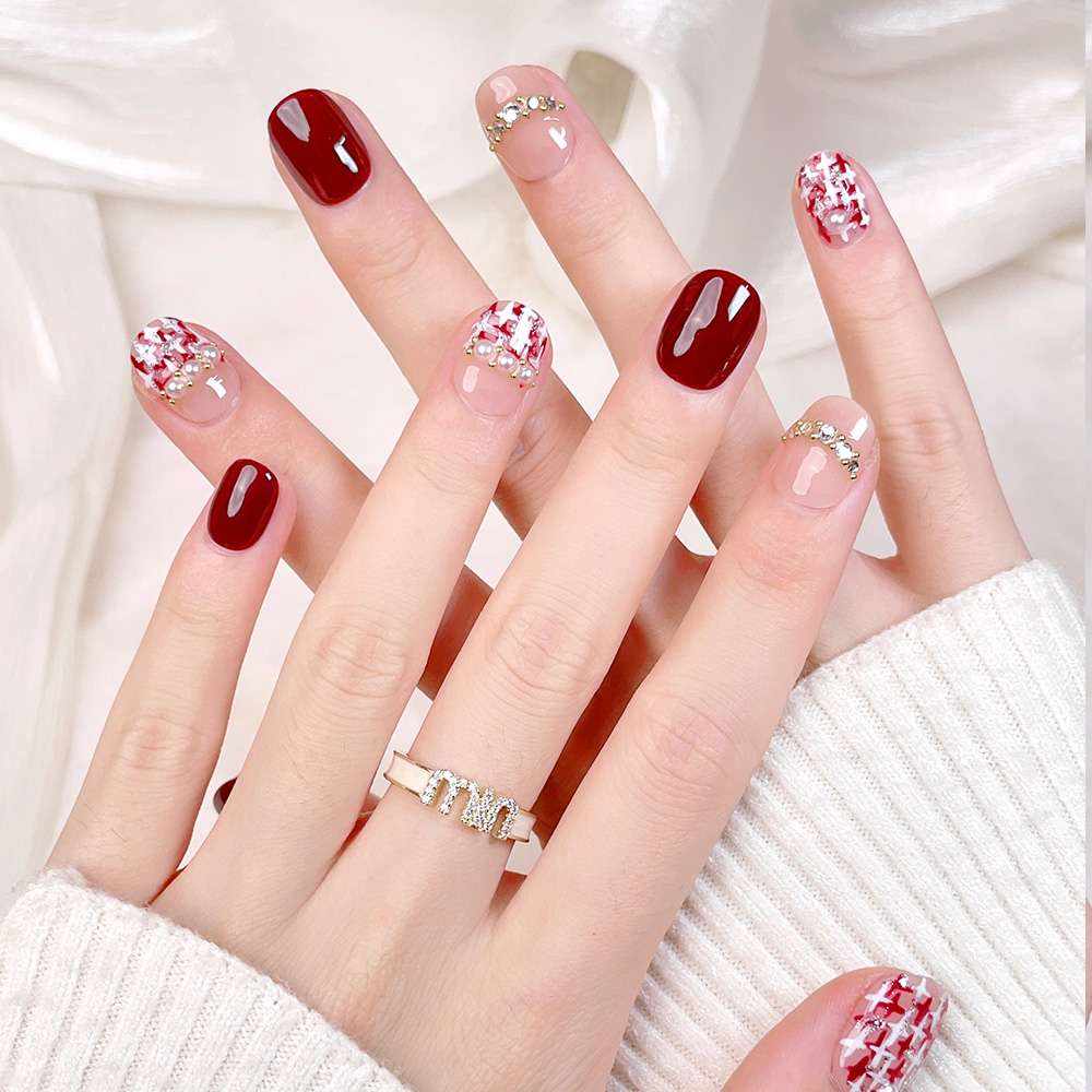 10개입 짧은 사각형 라운드 핸드메이드 프레스온 네일  - Nail Art Quirky 리뷰 및 가격