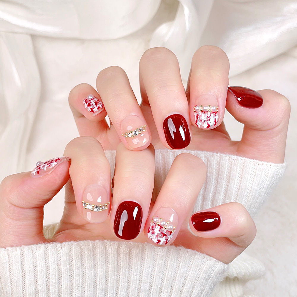 10개입 짧은 사각형 라운드 핸드메이드 프레스온 네일  - Nail Art Quirky 리뷰 및 가격